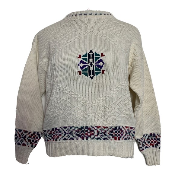 Vintage Winona Knits Snowflake Sweater Winter White Cotton Crewneck Pullover M - Picture 3 of 12